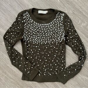 Lizette Collection green pearl embellished top sz M